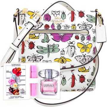 象牙白色蝴蝶圖樣斜背包+VERSACE 品牌經典隨身小香水