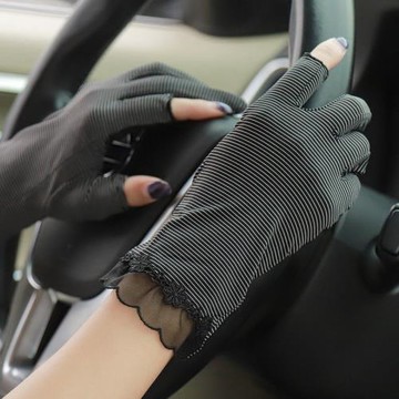 露二指薄款防曬手套防紫外線騎行開車觸屏冰絲手袖彈力春秋夏季女