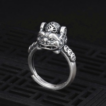 純銀戒指99足銀轉動吉祥貔貅食指指環復古招財轉運高級感輕奢小眾