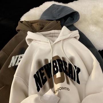 字母植絨連帽衛衣男春秋季美式復古oversize上衣潮牌寬松重磅外套