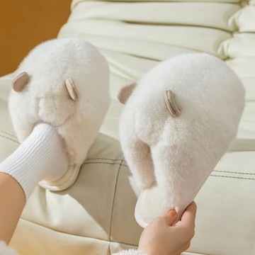 ego life 可愛大頭貓耳造型毛絨防滑保暖拖鞋