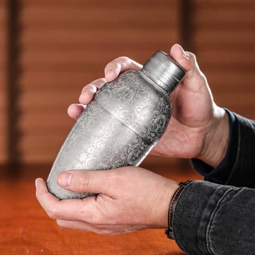 酒吧調酒日式不銹鋼調酒器復古搖酒壺蝕刻雪克壺調酒壺刻花搖酒器