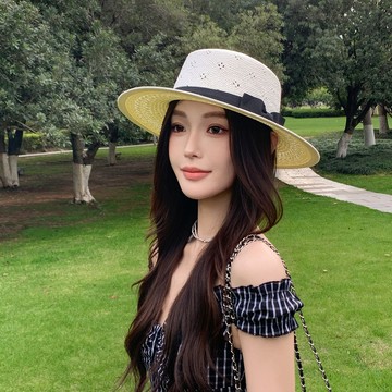 熱賣爆款熱賣草帽條紋蝴蝶結平邊爵士禮帽細密手編高端草編帽子-L1001 WD3A