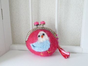 羊毛氈扣鸚鵡花扣紅色