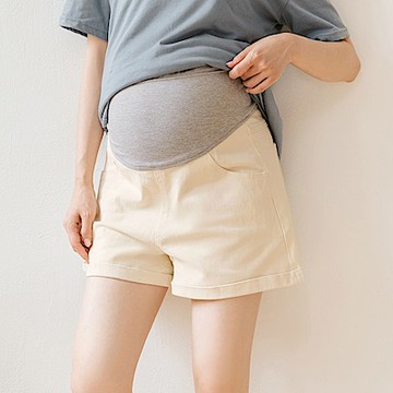 彈力棉質高腰調節托腹反摺孕婦短褲-OB嚴選