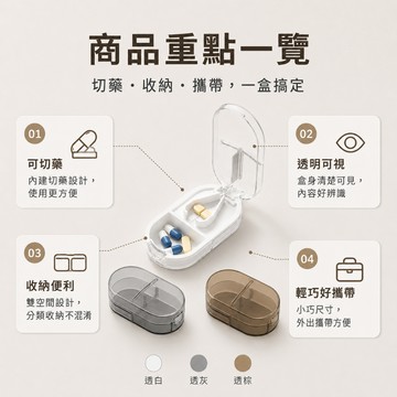 【護立康】 Fullicon 二合一便攜切藥器 切藥收納一盒搞定 輕巧隨身藥盒 長輩適用 分裝藥 隔日到貨