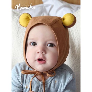 嬰兒帽子春秋款新生嬰幼兒可愛超萌男寶寶套頭帽秋冬薄款輕松熊帽