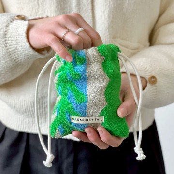 韓國 WARMGREY TAIL 毛巾收納束口袋 綠色森林