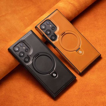 適用三星S26Ultra磁吸支架手機殼高檔商務皮套S25Plus防摔保護套
