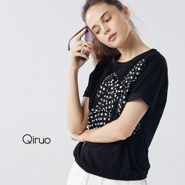 【Qiruo 奇若】春夏專櫃黑色上衣1221A  點點大蝴蝶結