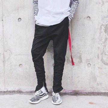 FINDSENSE G6 韓國時尚 個性休閒褲男褲腳褶皺修身小直腳哈倫褲