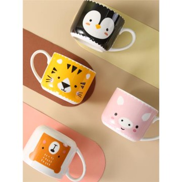 260ml幼兒園男女寶寶喝水杯可愛卡通治愈系陶瓷家用牛奶杯馬克杯