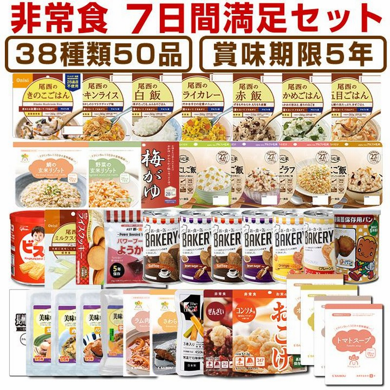 予約商品：6月15日入荷予定）非常食 5年保存 非常食セット 7日分38種類50品 非常食7日間満足セット 通販 LINEポイント最大0.5%GET  LINEショッピング