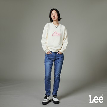 Lee 401 彈性中腰標準小直筒牛仔褲 女 中藍洗水 LB417032041