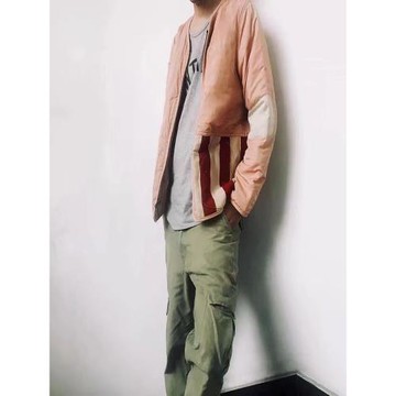 22aw復古拉鏈v領條紋夾克拼色休閑寬松外套內膽非visvim dcdt 潮