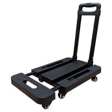 便攜式三段可伸縮折疊手推車 PP+鐵拉桿+PU輪 黑色  1個