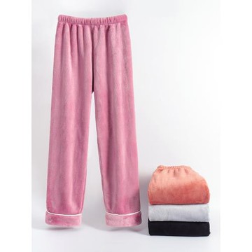 女士睡褲秋冬季加絨加厚珊瑚絨長褲暖暖褲法蘭絨居家褲大碼家居褲