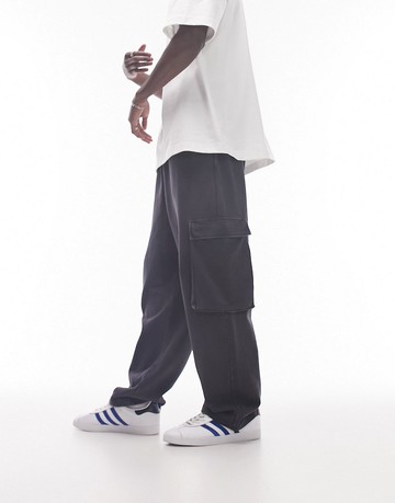 Topman straight leg cargo jogger in washed black