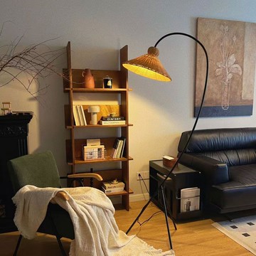 復古手式藤編落地燈客廳沙發旁床頭燈侘寂風茶室書房氛圍藝術燈具223-YJ 公司貨