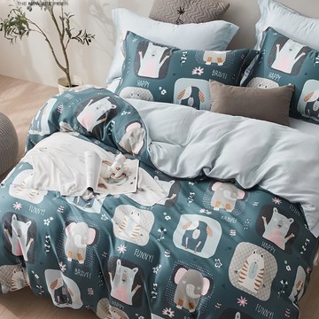 40支100%純天絲TENCEL 35公分4件式全鋪棉床包組  被套 + 床墊套 + 枕套組  特大  動物總動員