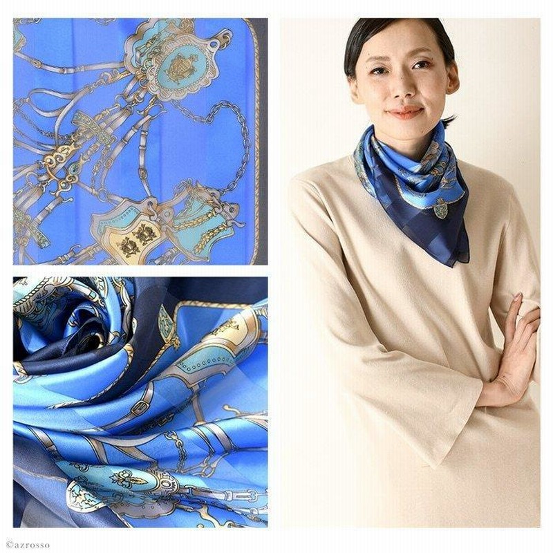 美品 MANHATTANER'S シルクスカーフ 大判 総柄 自由の女神