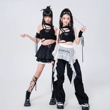 爵士舞女童夏中大童服裝夏甜酷風兒童街舞套裝女團時髦潮酷演出服[萌寶童裝]可開發票