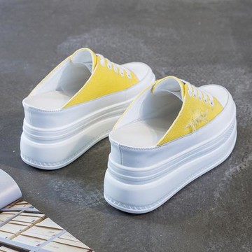 包頭半拖鞋女外穿夏新款厚底8cm增高帆布鞋潮懶人松糕底單鞋百搭