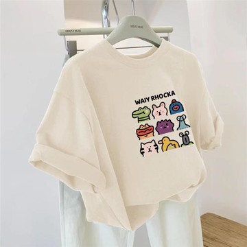 海外訂單尾貨~剪標撤回復古趣味卡通印花純棉短袖T恤男女寬松百搭