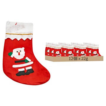 可愛聖誕襪 白邊平面 22g 12個  大(36 x 23cm)  顏色隨機  1組