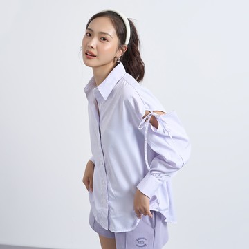 可愛少女綁帶袖襯衫(粉紫)-女