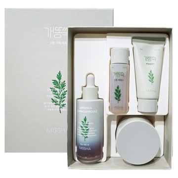 MISSHA 黃花蒿舒緩安瓶 50ml + 面霜 50ml 附精華 30ml + 洗面乳 30ml + 化妝棉 29片  1組