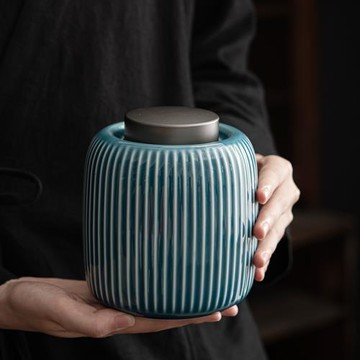 琛森 茶葉罐陶瓷密封罐金屬雙蓋防潮家用普洱紅茶通用醒茶罐空罐