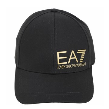 Emporio Armani EA7 老鷹字母徽標貼印帆布棒球帽(金字/黑)