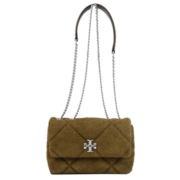 TORY BURCH 169170 KIRA 麂皮鏈條翻蓋肩背斜背包.橄欖綠