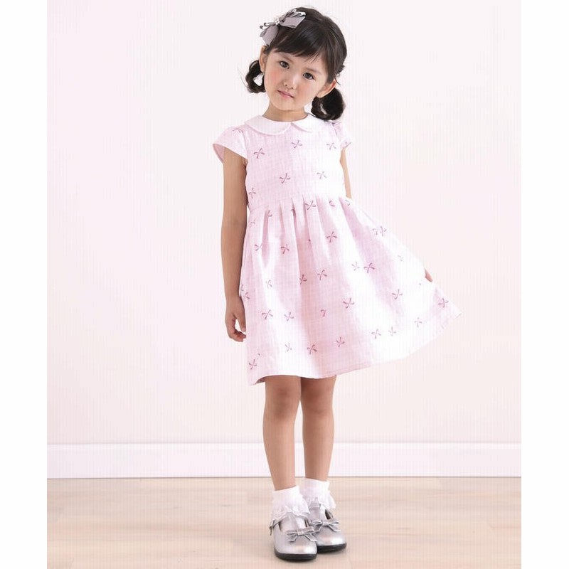 Bebe ベベ リボンチェックジャガードエリ付きワンピース ピンク系 通販 Lineポイント最大1 0 Get Lineショッピング