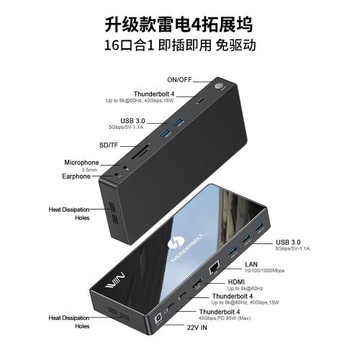 雷電4拓展塢Thunderbolt4擴展塢Typec適用蘋果筆記本USB3.0帶網口