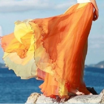 2021新款金絲雪紡飄逸半身裙跳舞仙女裙大擺長裙拼色波西米亞裙子