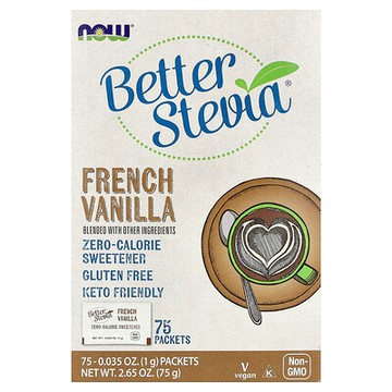NOW Foods, BetterStevia，零熱量甜味劑，法國香草味，75 袋，每袋（1 克）