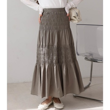 日本 Bab - 100%棉 柔美分層皺摺長裙-灰 (M)