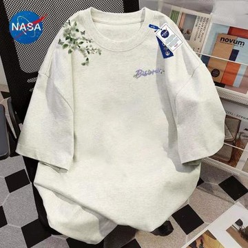 NASA夏季美式花卉印花男女同款純棉上衣t恤茉莉花情侶