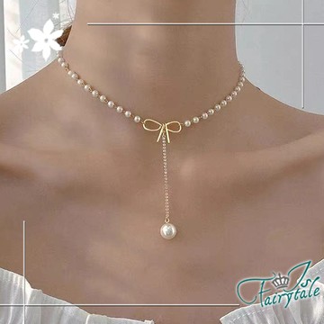 【伊飾童話】珍珠水滴＊水鑽垂墜典雅短頸鍊