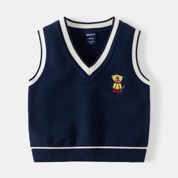 兒童針織馬甲2026春冬款男童細毛線背心寶寶炸街百搭V領無袖毛衣