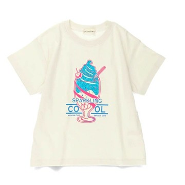日本 BRANSHES - 接觸涼感 夏季印花短袖上衣-冰淇淋蘇打-白