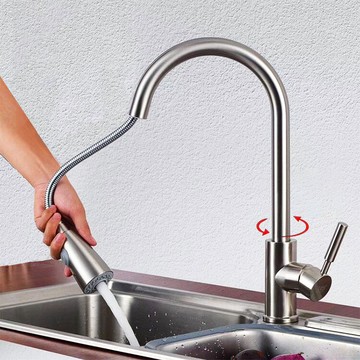 304伸縮龍頭   廚房流理台sus304不鏽鋼無鉛 冷熱混合抽拉式萬向蛇管 雙模式起泡器