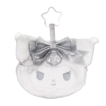 小禮堂 Sanrio 三麗鷗 酷洛米 絨毛造型化妝包附扣環 (銀緞帶款)