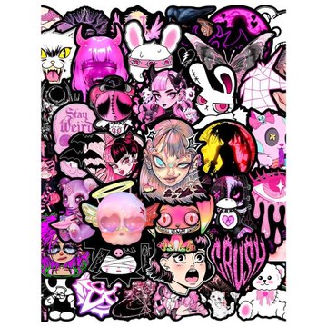 200張哥特暗黑粉色涂鴉貼紙個性行李箱筆記本電腦滑板機車頭盔貼