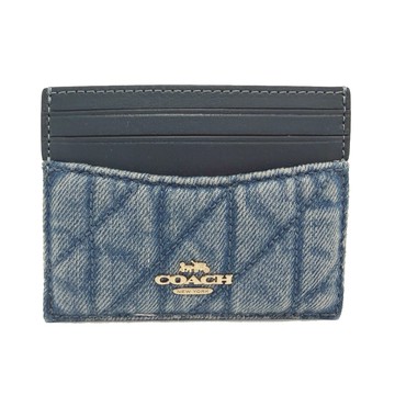 COACH 經典LOGO牛仔布菱格紋信用卡夾名片夾(藍)