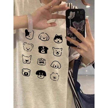【FOH】短袖 女生短袖 純棉T恤 韓系上衣 寬鬆顯瘦oversize上衣 猫咪印花T恤 大學t 日系少女短袖 棉質上衣
