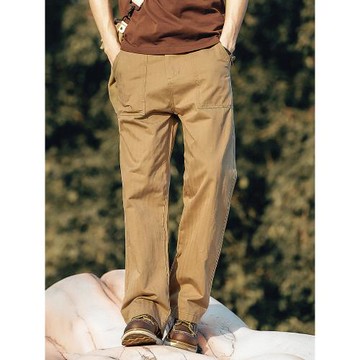 鹿畔阿美咔嘰直筒og107長褲 闊腿寬松面包褲工裝休閑褲人字紋褲子