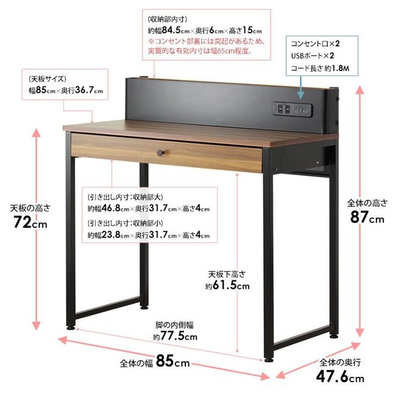 パソコンデスク pcデスク コンセント usbポート 引出し ラック 在宅 